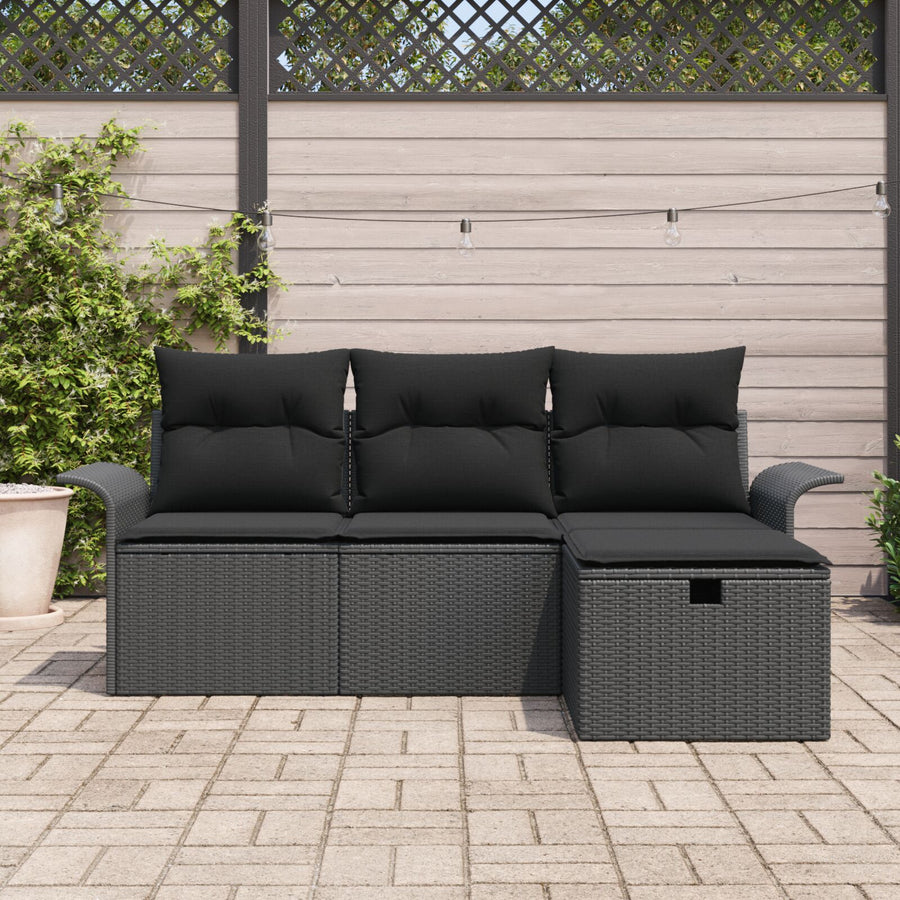4-Delige Tuin Sofa Set Met Kussens Zwart Poly Riet