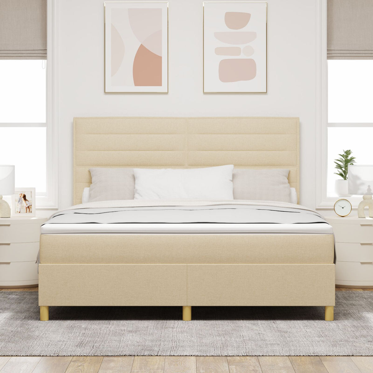 Boxspringbed Met Matras Crème Super King Stof Blauw