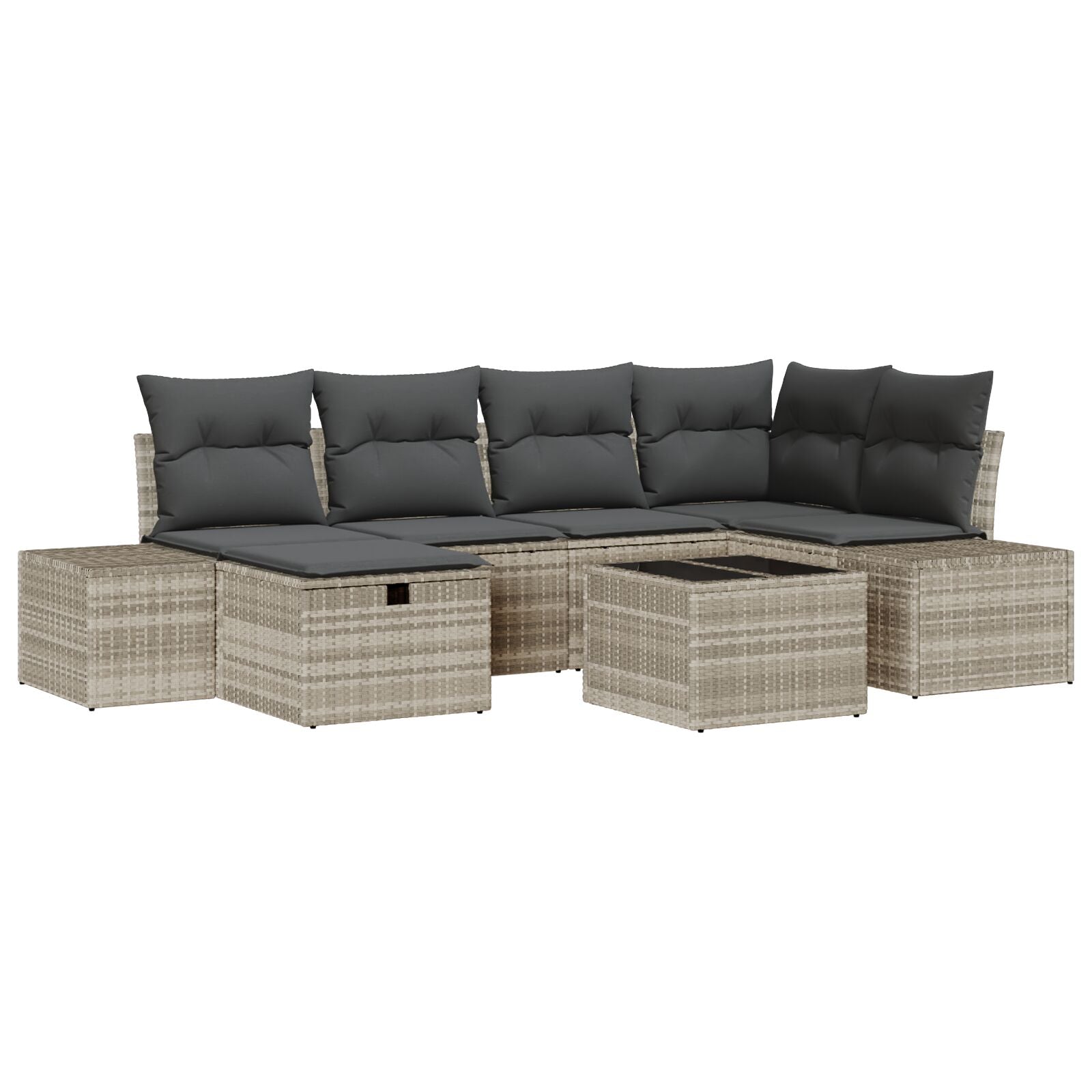 7-Delige Tuin Sofa Set Met Kussens Licht Grijs Poly Rattan