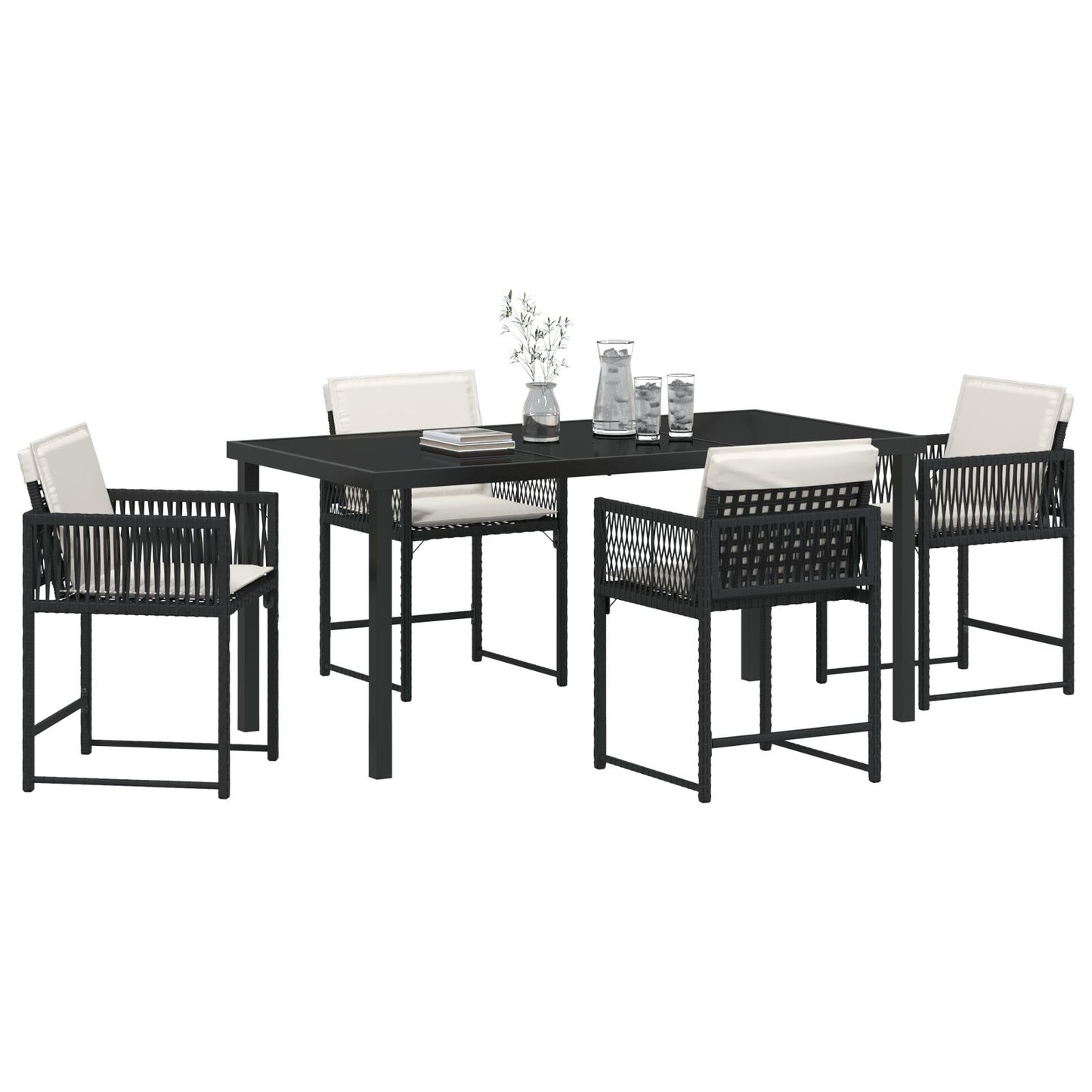 5-Delige Tuin Eetset Met Kussens Zwart Poly Rattan