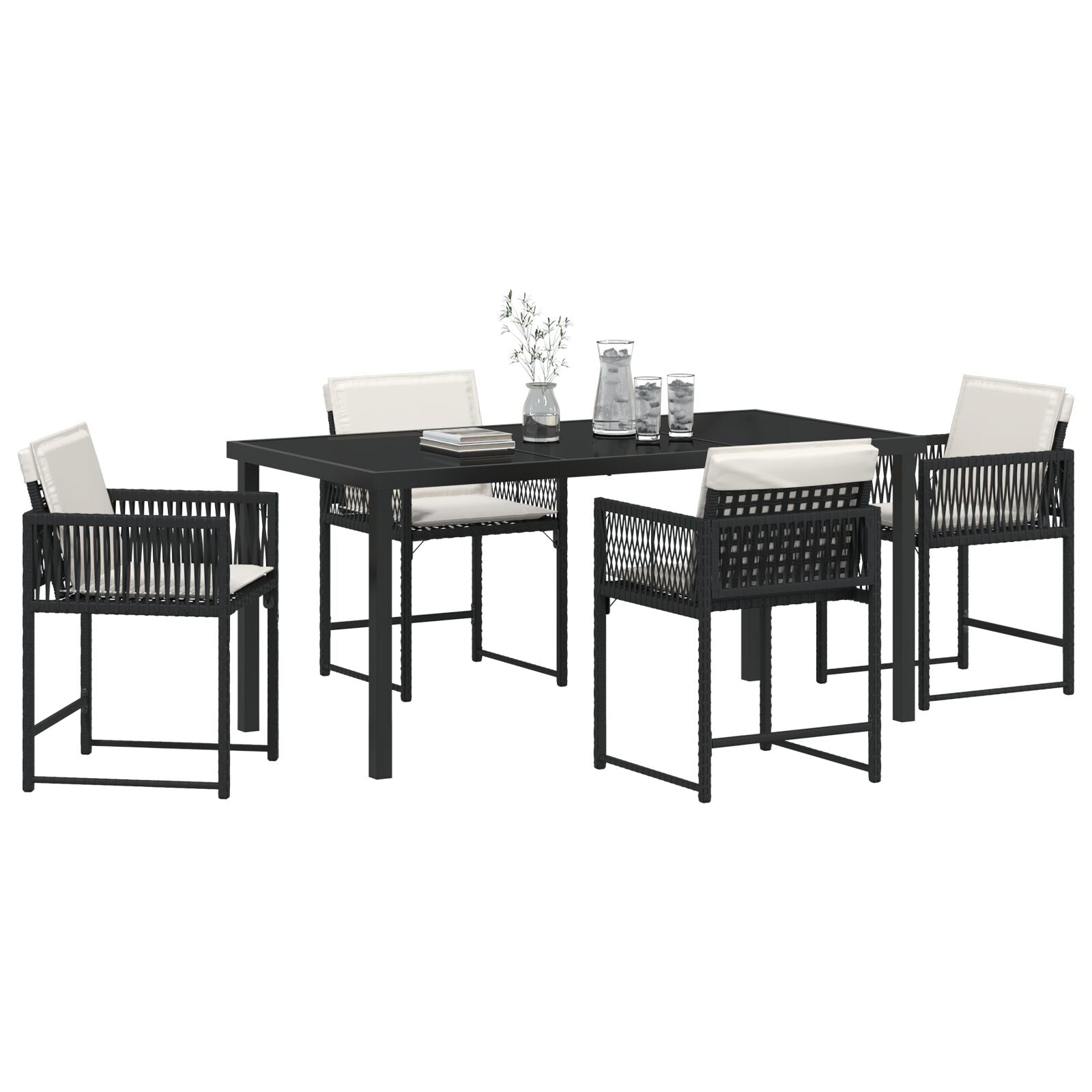 5-Delige Tuin Eetset Met Kussens Zwart Poly Rattan