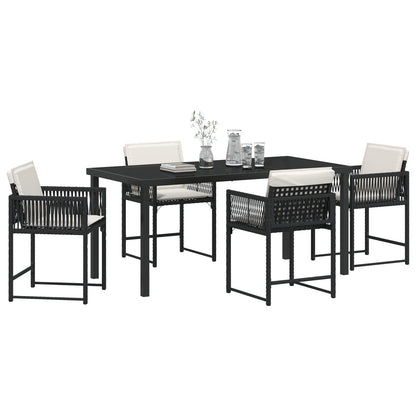 5-Delige Tuin Eetset Met Kussens Zwart Poly Rattan