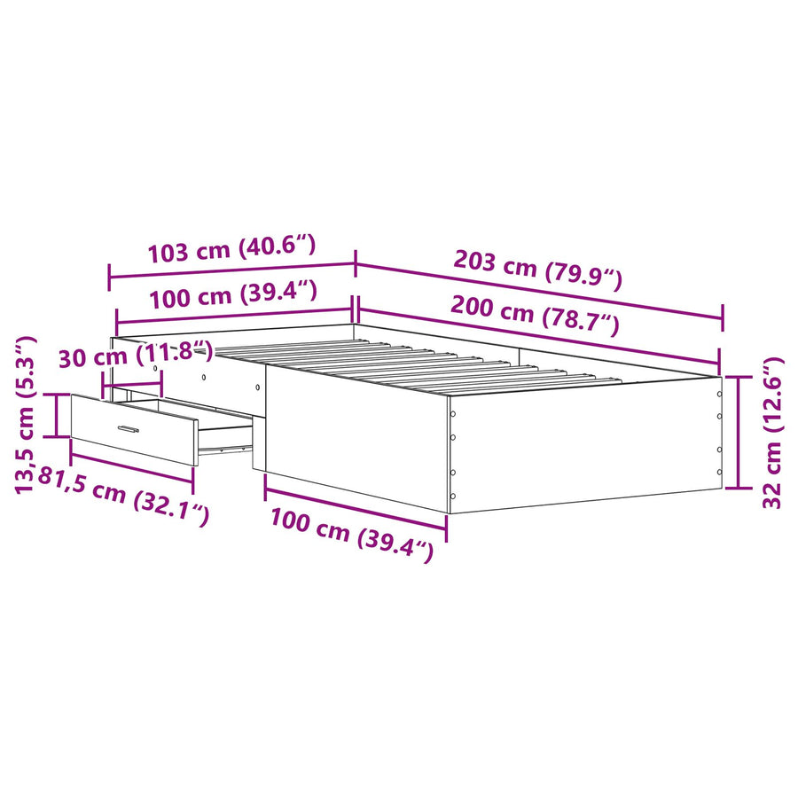Bedframe Oude Hout 100X200 Cm Engineered Wood Ambachtelijk Eiken