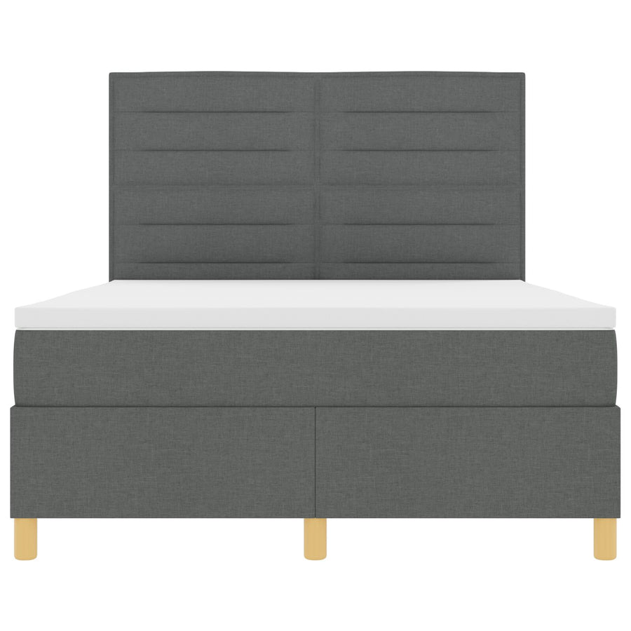 Boxspring Bed Met Matras Donkergrijs 140X200 Cm Stof Blauw
