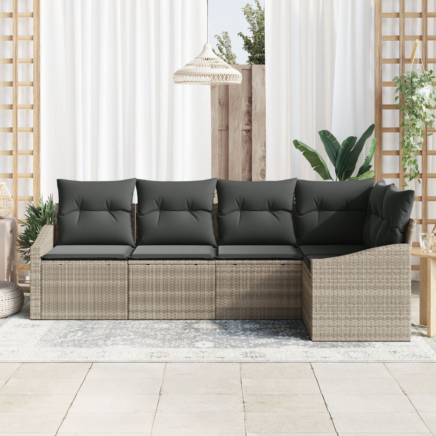 5 Delige Tuin Sofa Set Met Kussens Poly Rattan Lichtgrijs zonder tafel