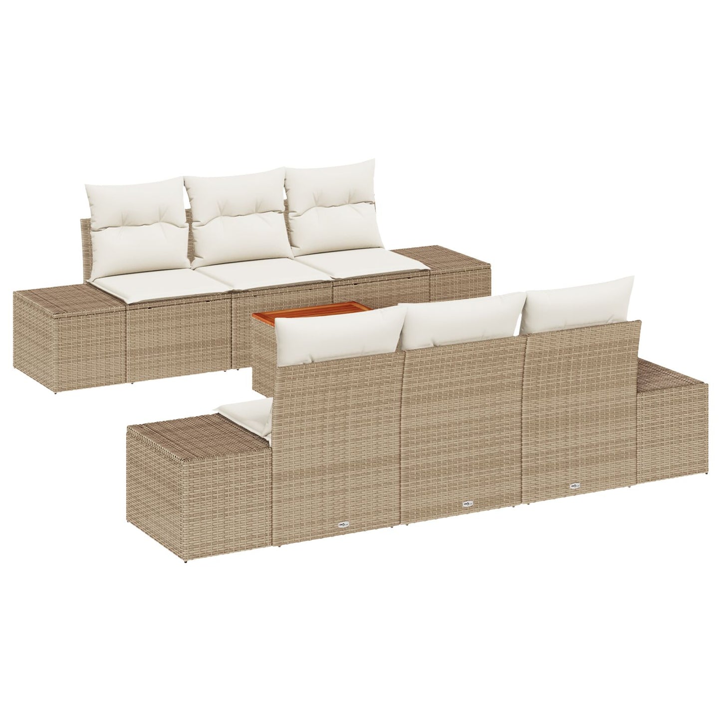 7-Delige Tuinsofa Set Met Kussens Beige Poly Rattan Acacia