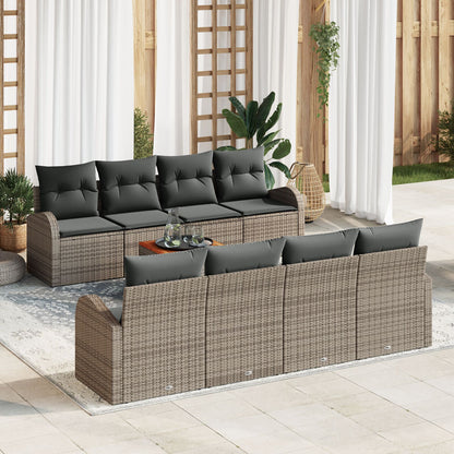 9-Delige Tuin Sofa Set Met Kussens Grijs Poly Rattan Acacia