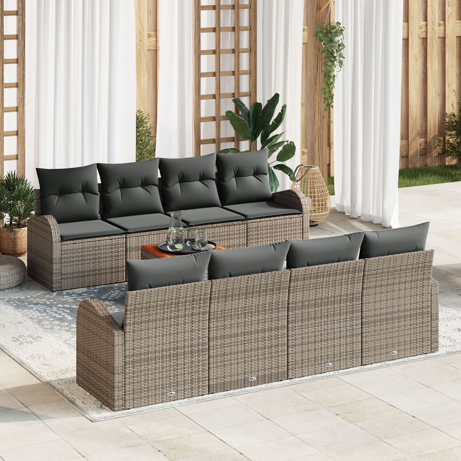9-Delige Tuin Sofa Set Met Kussens Grijs Poly Rattan Acacia