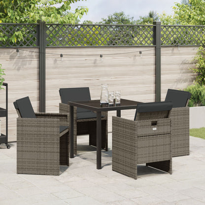 5-Delige Tuin Eetset Met Kussens Grijze Poly Rattan