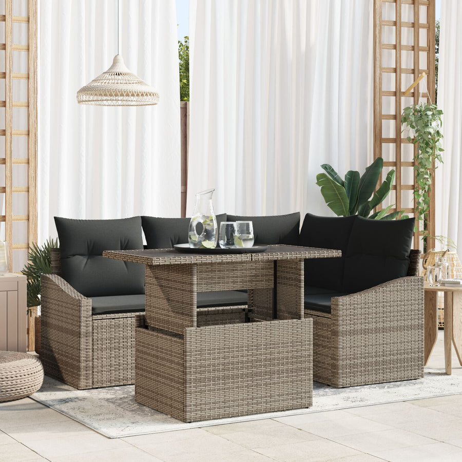 5-Delige Tuin Sofa Set Met Kussens Grijs Poly Riet
