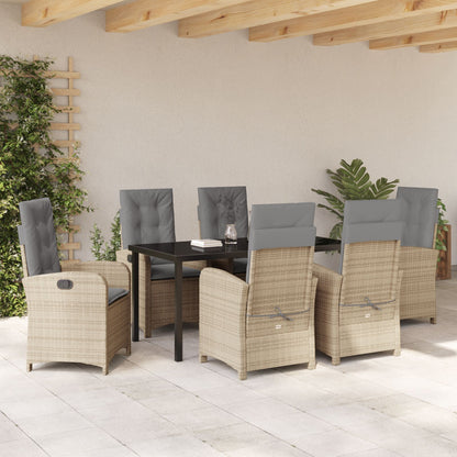 7-Delig Tuin Eetset Met Kussens Beige Poly Rattan