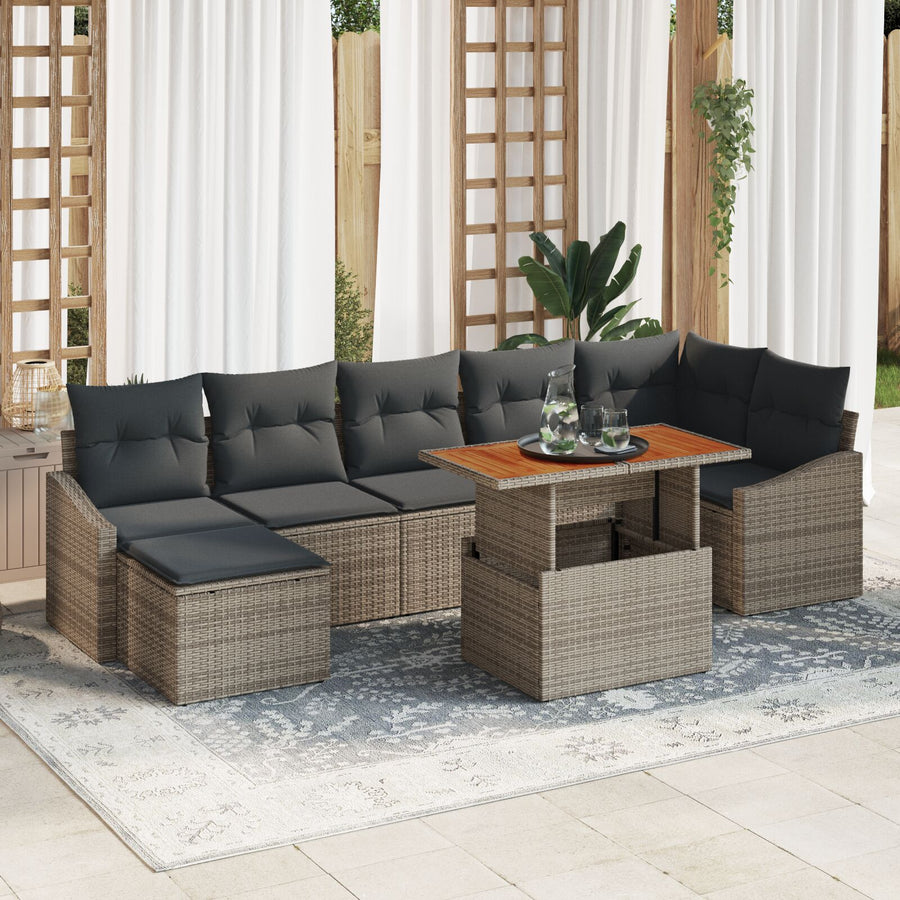 8-Delige Tuin Eetset Met Kussens Grijs Poly Rieten Acacia