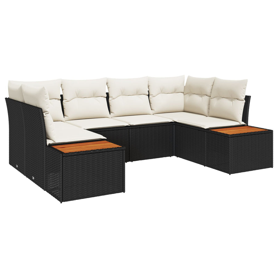 6-Delige Tuin Sofa Set Met Kussens Zwart Poly Rattan Acacia