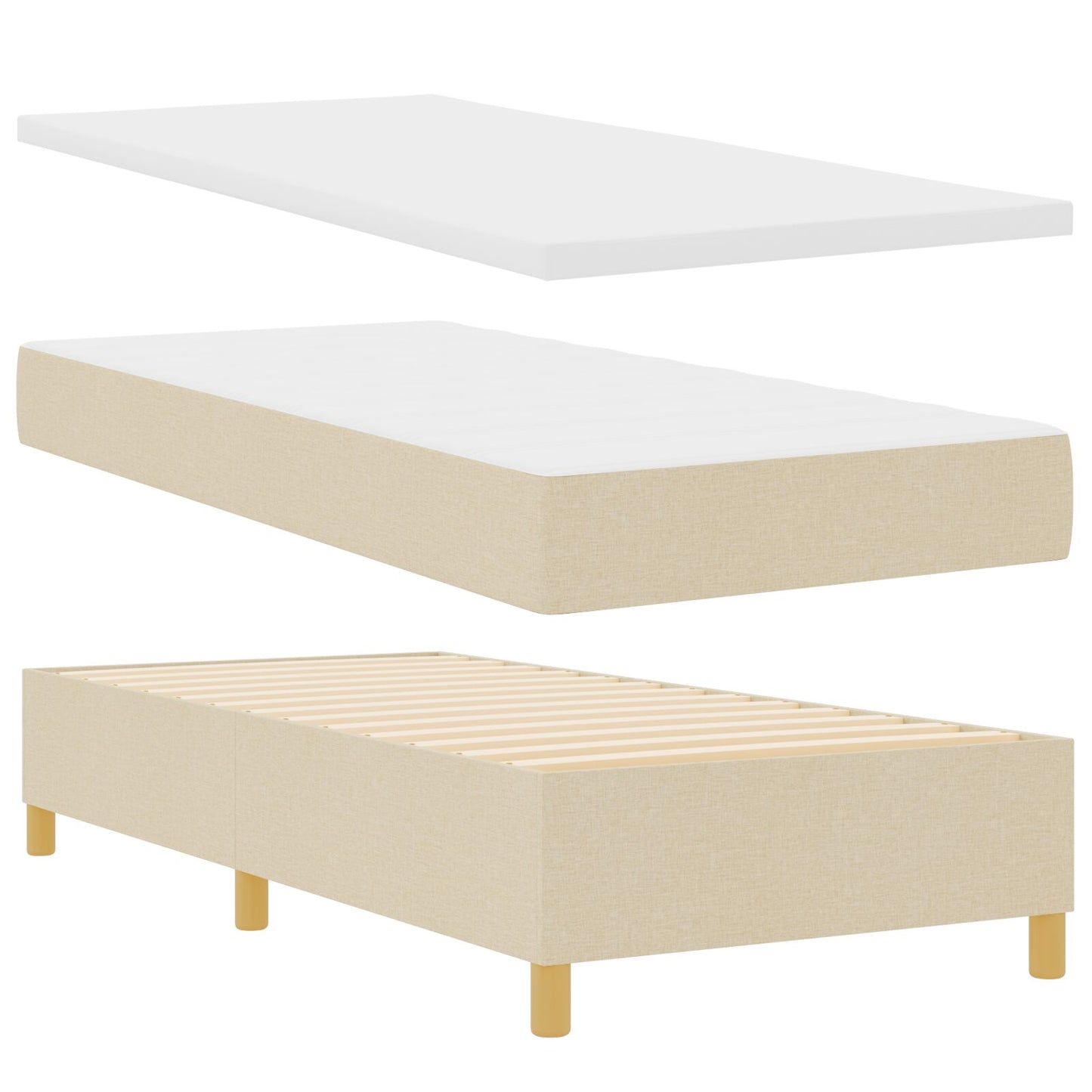 Boxspring Bed Met Matras En Bank Stof Crème 80 x 200 cm Lijnen ontwerp
