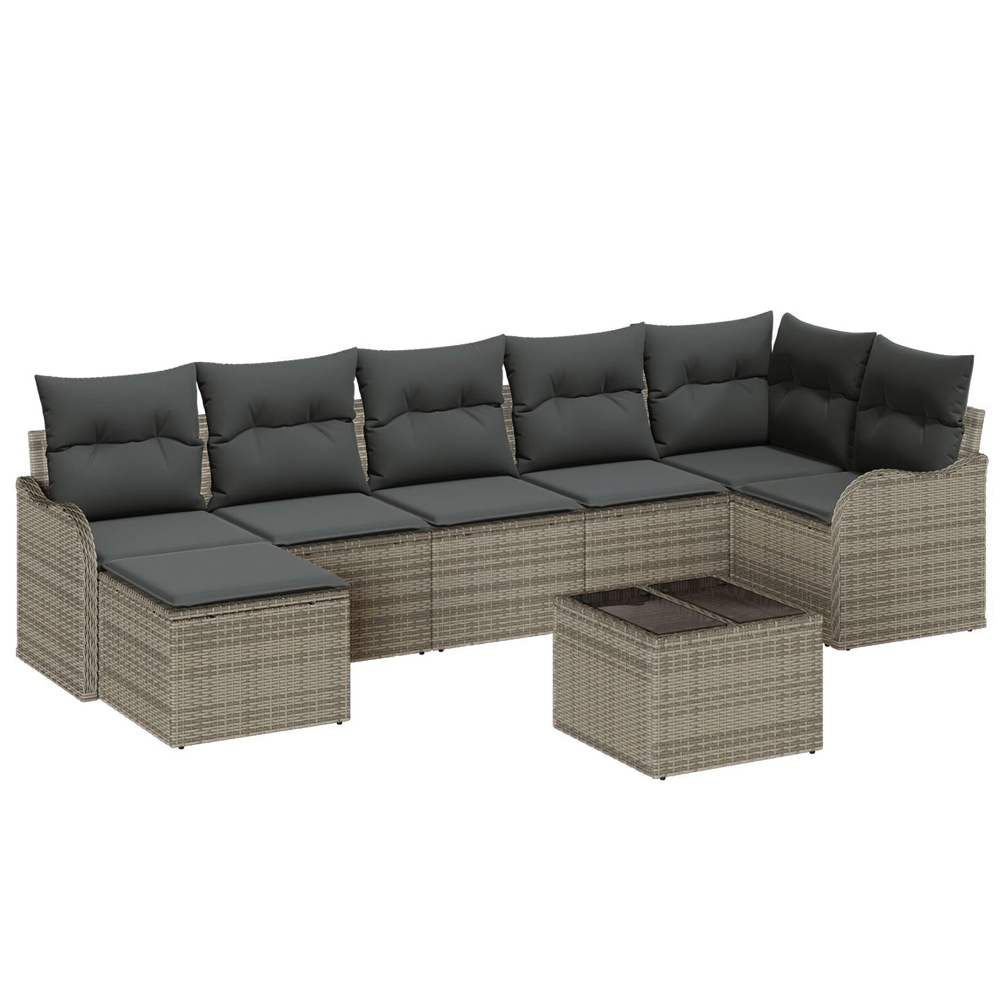 7 Delige Tuin Sofa Set met Kussens Zwart Poly Rattan, vidaXL 2-zits Tuin Sofa met Kussens Grijs Poly Rattan
