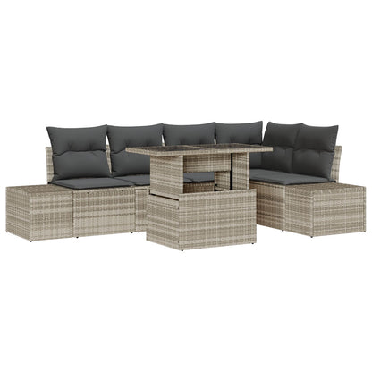 Tuin Sofa Set Set Van 6 Beige, Grijs Riet, Polyester, Staal
