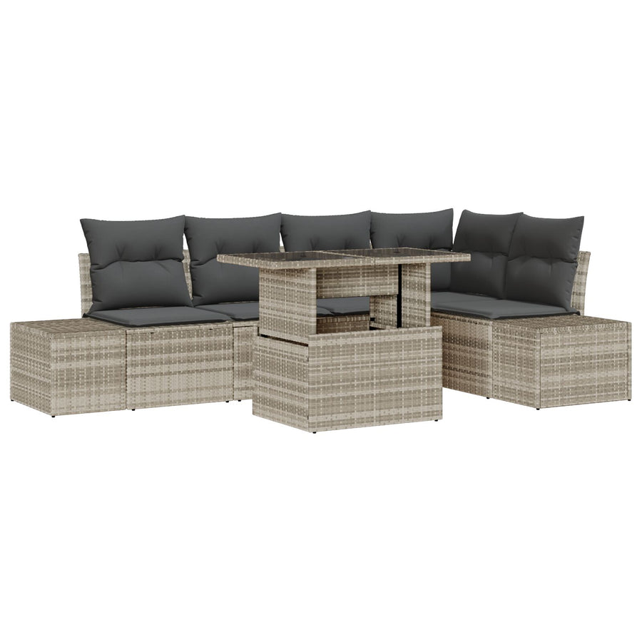 Tuin Sofa Set Set Van 6 Beige, Grijs Riet, Polyester, Staal
