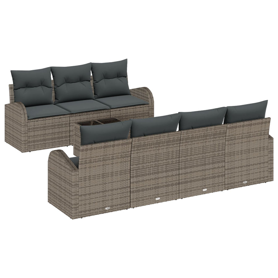 8-Delige Tuinbankset Met Kussens Grijs Poly Rattan