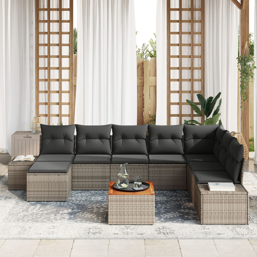 9-Delige Tuinsofaset Met Kussens Grijs Poly Rattan Acacia