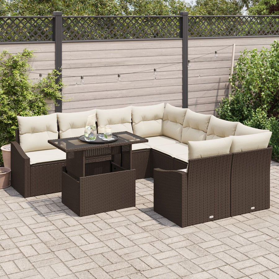 9-Persoons Tuin Sofaset Met Kussens Bruin Poly Rattan