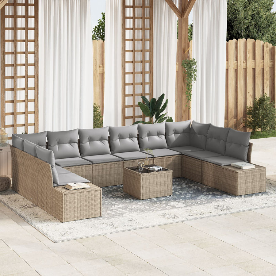 11-Delige Tuin Sofa Set Met Kussens Zwart Poly Rattan