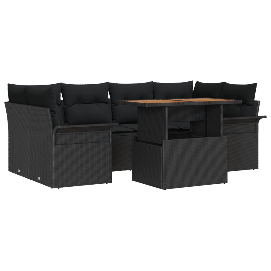 7-Delige Tuinsofa Set Met Kussens Zwart Poly Rieten Acacia