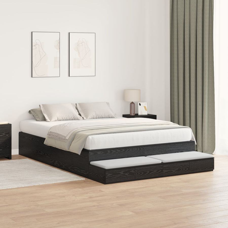 Opbergbedframe Zwart Eiken Bewerkt Hout 236.5 X 150 X 31.5 Cm Artisanaal Eiken