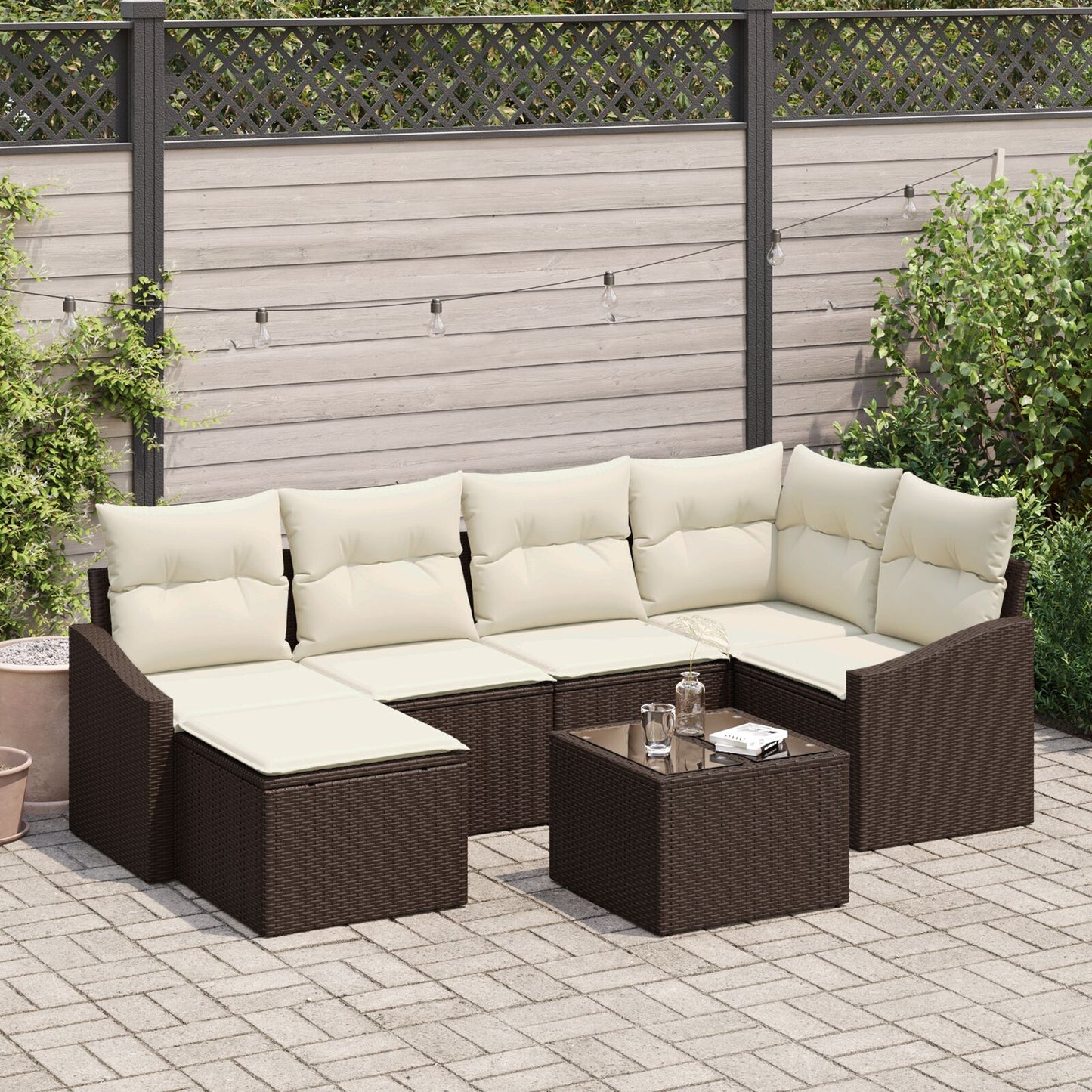 6-Delige Tuin Eetset Met Kussens Grijs Poly Rattan