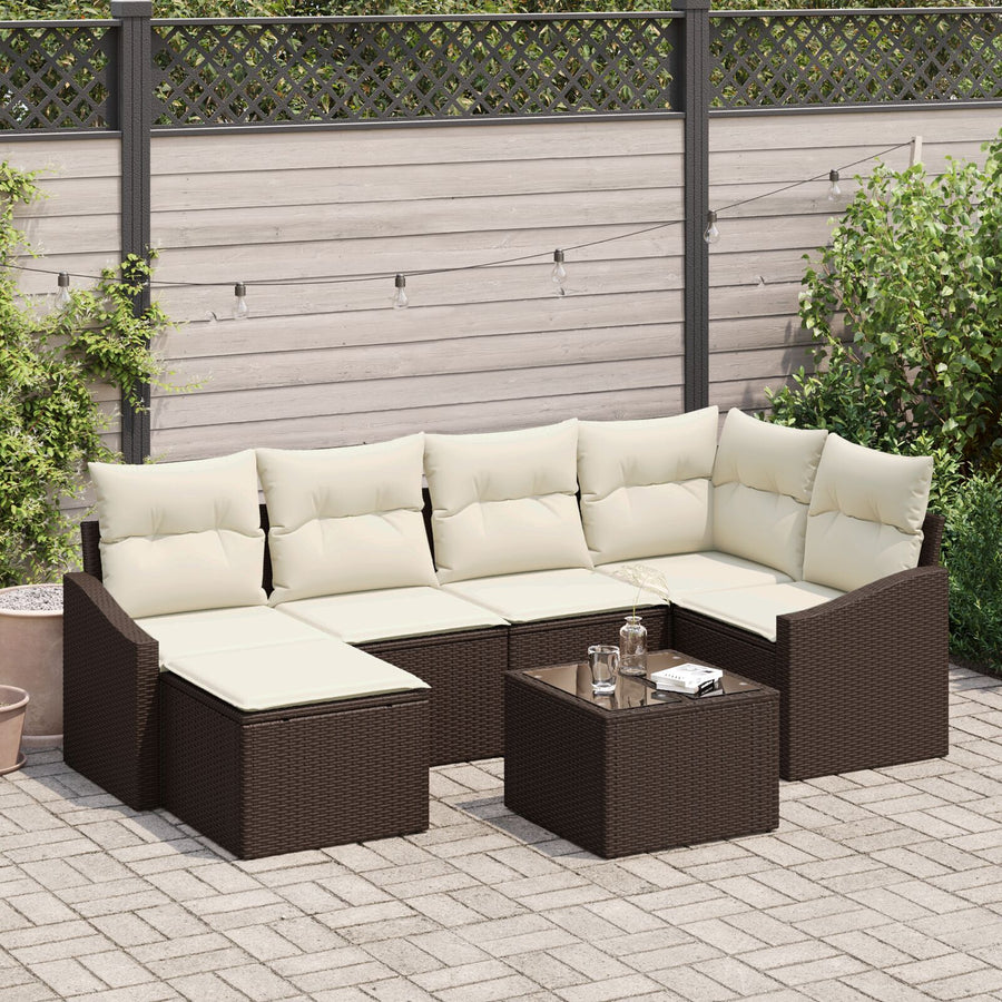6-Delige Tuin Eetset Met Kussens Grijs Poly Rattan