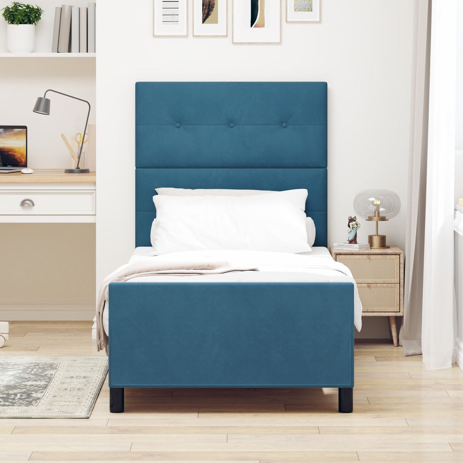 Bedframe Donkerblauw 100X200 Cm Fluweel Crème