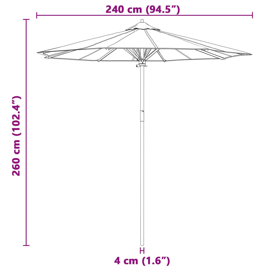 Tuinparasol 240X260 Cm Bamboe 240 x 240 x 260 cm Crème wit