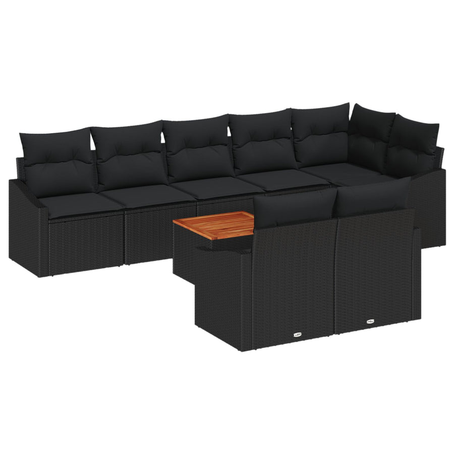 9-Delige Tuinbanken Set Met Kussens Zwart Poly Rattan Acacia