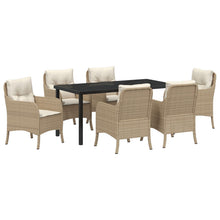 7-Delig Tuin Eetset Met Kussens Beige Poly Riet