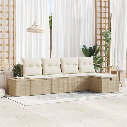 5-Delige Tuin Sofa Set Met Kussens Beige Poly Riet Wit