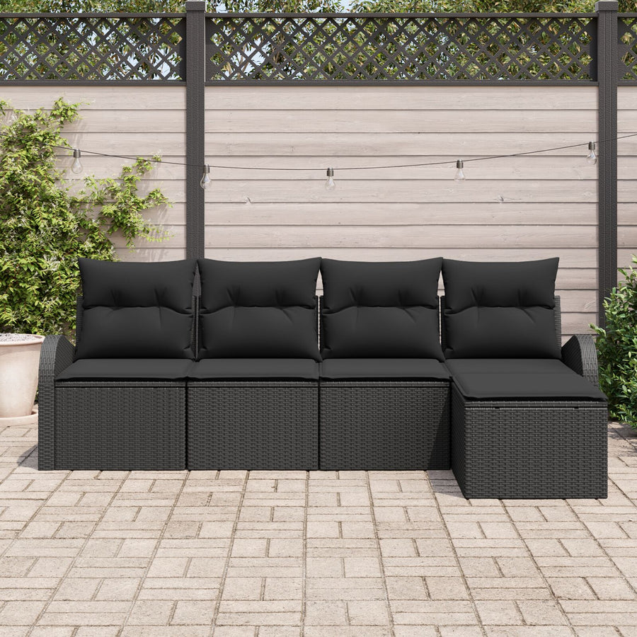 5-Delige Tuin Sofa Set Met Kussens Zwart Poly Rattan
