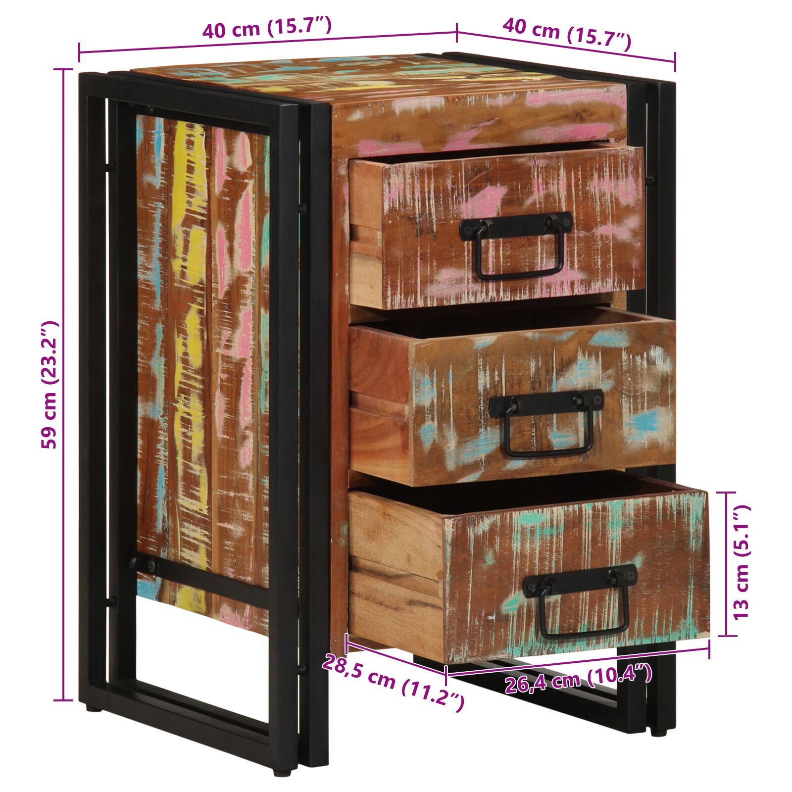 Nachtkastje Kleurrijk 40 x 35 x 50 cm Massief gerecycled hout