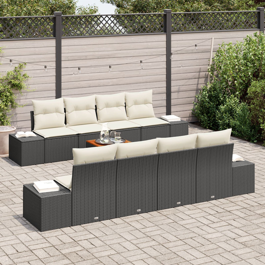 9-Delige Tuinsofa Set Met Kussens Zwart Poly Rattan Acacia