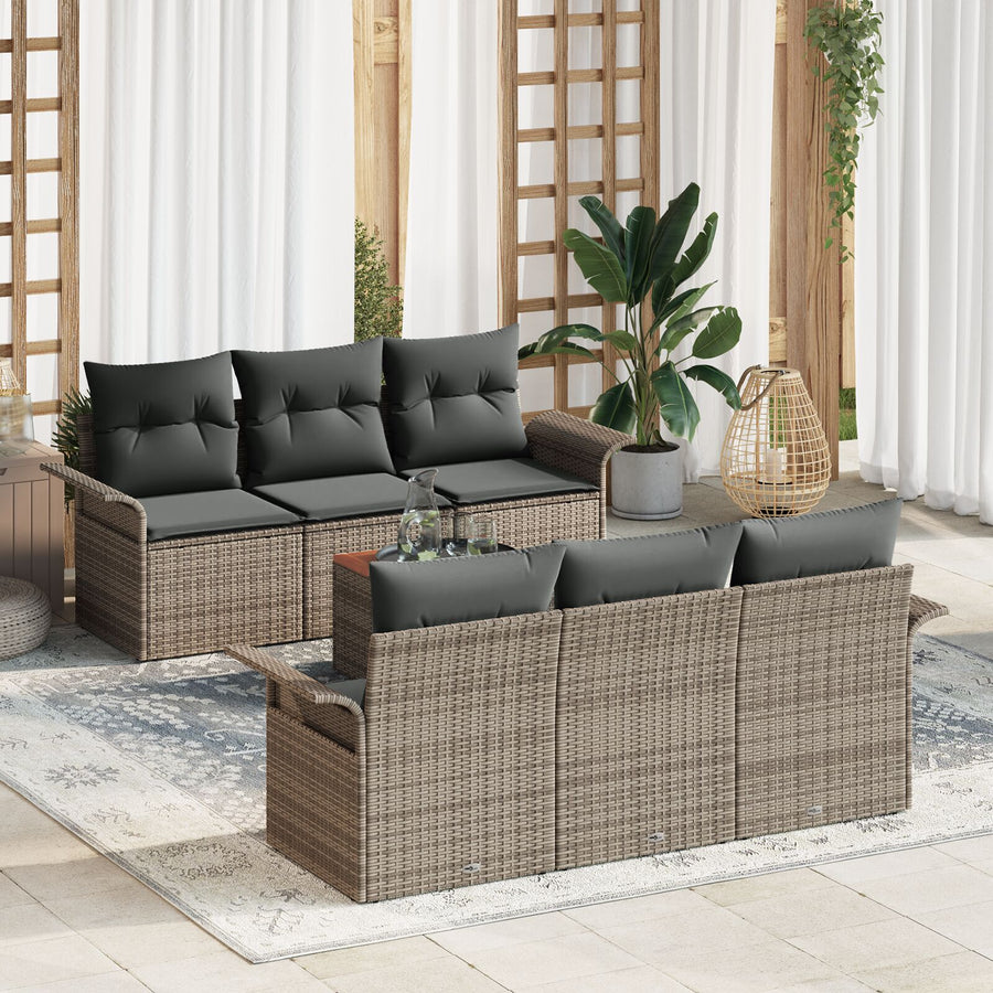 7-Delige Tuin Sofaset Met Kussens Grijs Poly Rattan Acacia