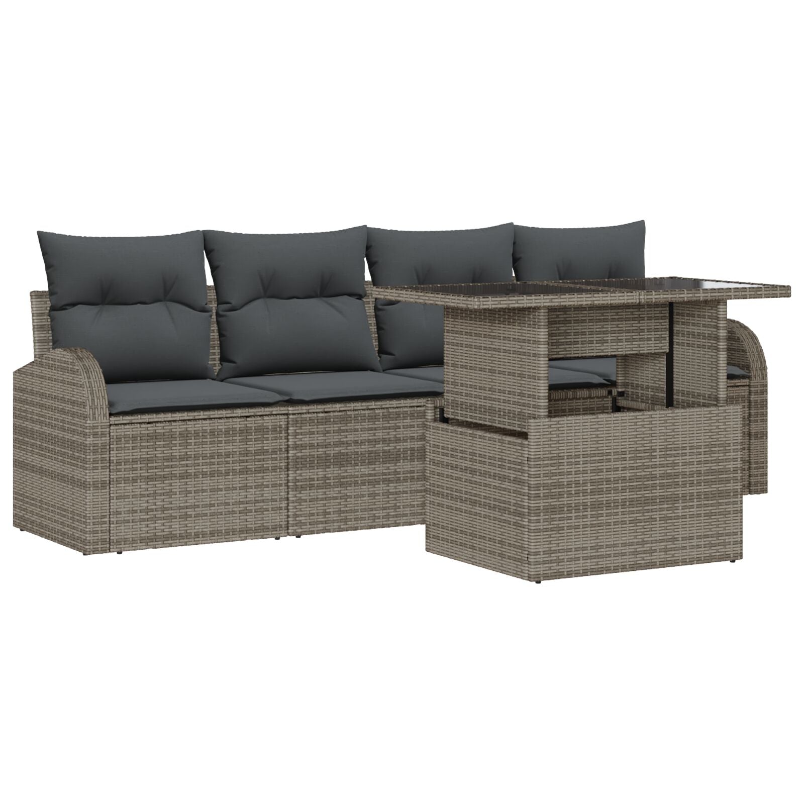Tuin Sofa Set Set Van 5 Grijs Rattan, Polyester Buiten Tafel