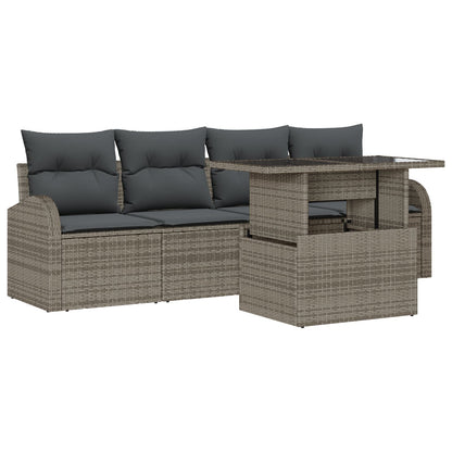 Tuin Sofa Set Set Van 5 Grijs Rattan, Polyester Buiten Tafel