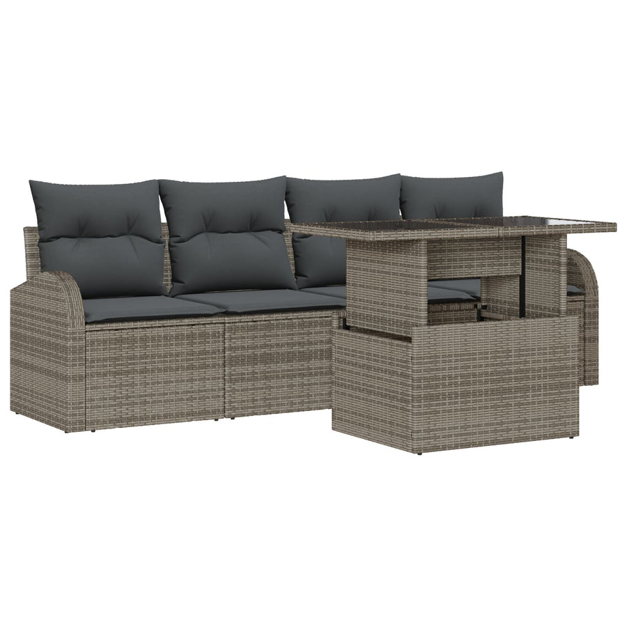 Tuin Sofa Set Set Van 5 Grijs Rattan, Polyester Buiten Tafel