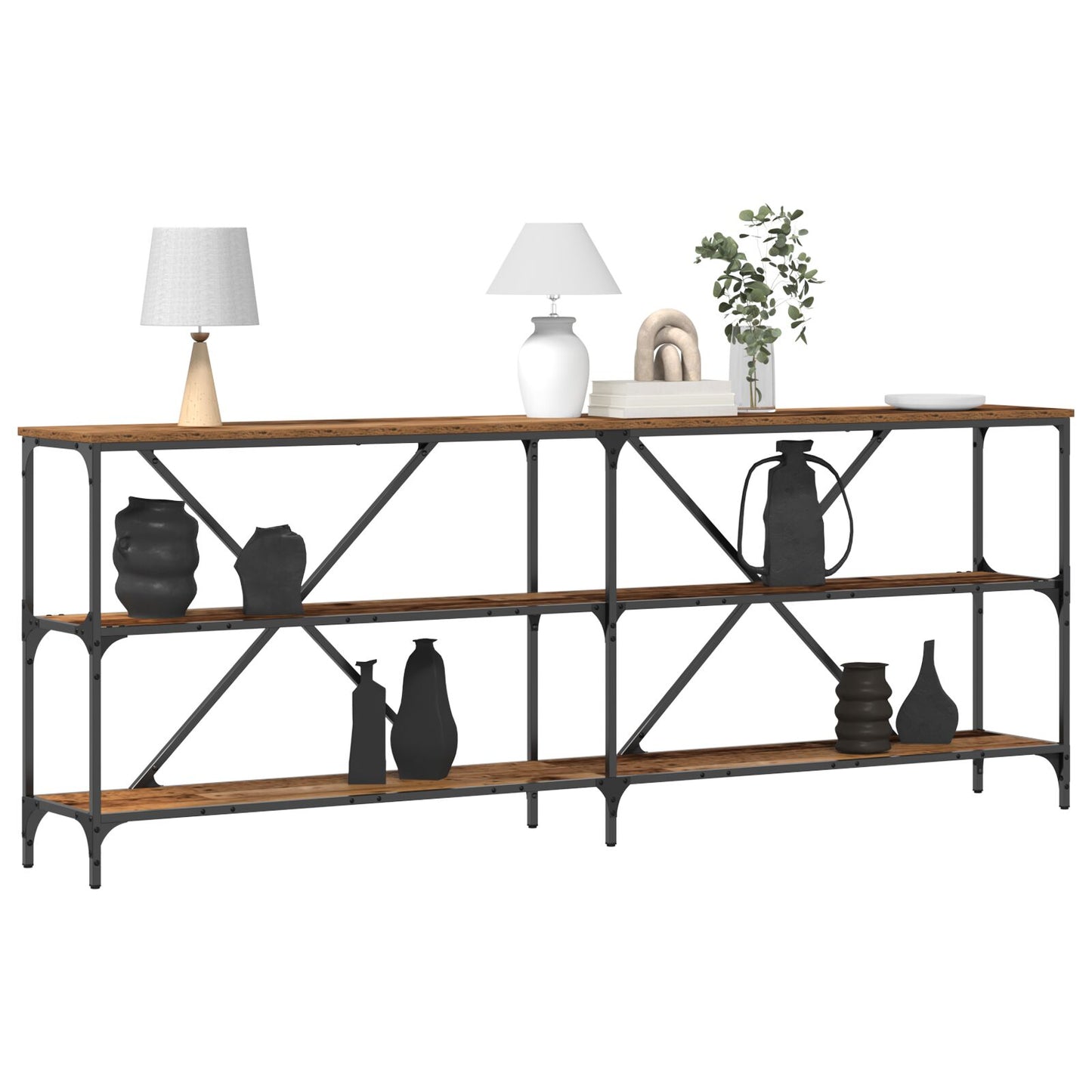 Console Tafel Oud Hout 200X30X75 Cm Engineered Hout En Staal