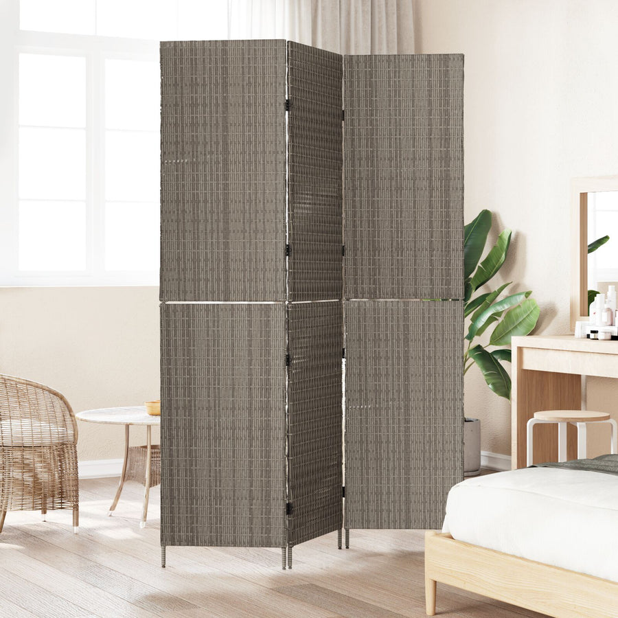 Kamerscherm Opvouwbaar 147X Poly Rattan 180 cm Grijs 3 panelen