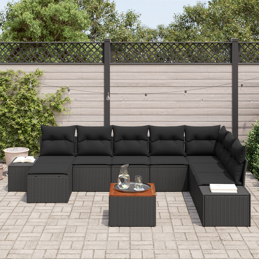 9 Delige Tuinbankset Met Kussens Zwart Poly Rattan Acacia