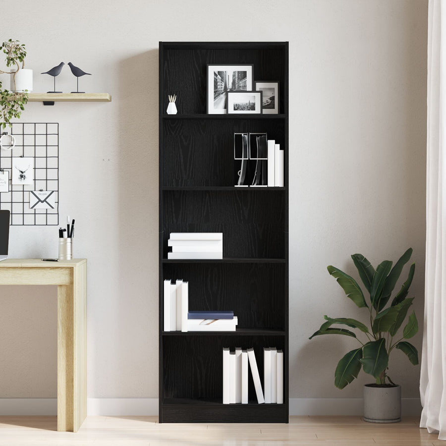 Zwarte Eiken Boekenkast - 60X24X176 Cm