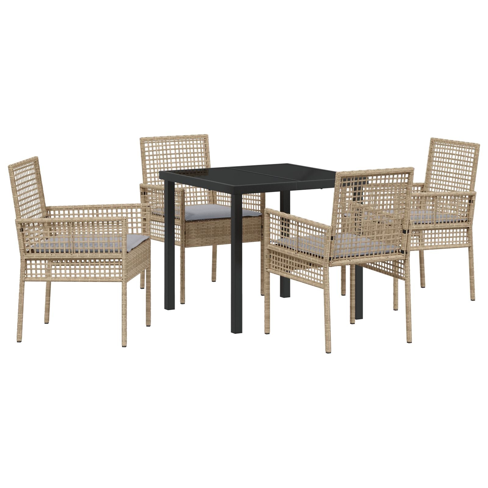 5-Delige Tuin Eettafelset Met Kussens Beige Poly Riet