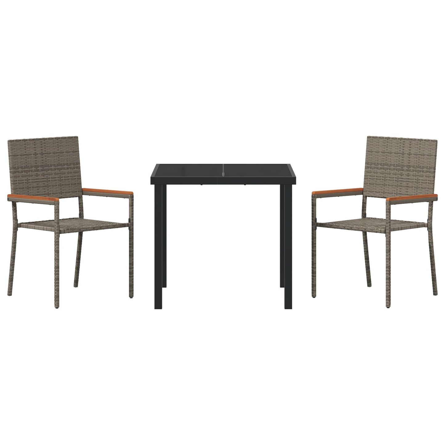 3-Delige Tuin Eetset Grijs Poly Rattan