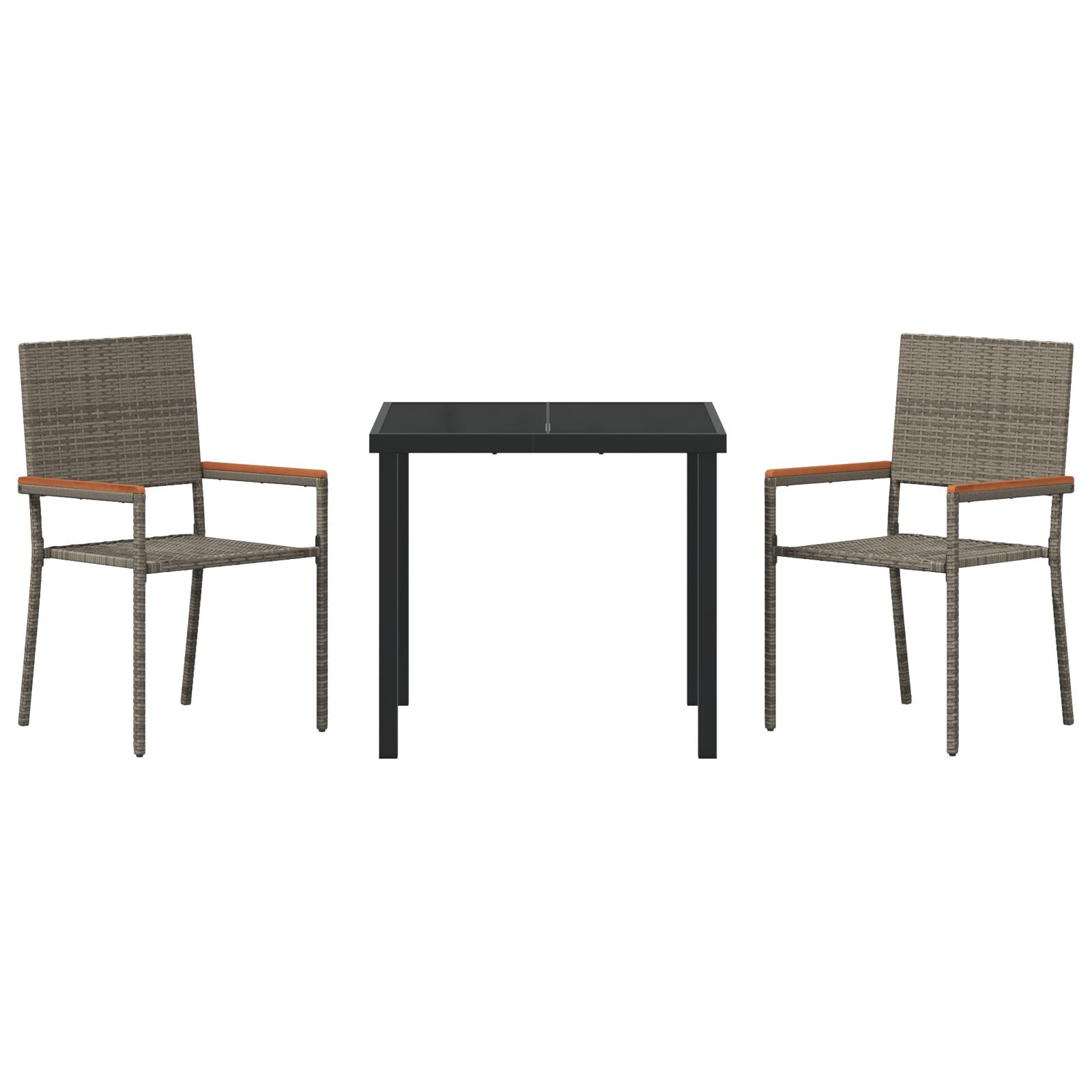 3-Delige Tuin Eetset Grijs Poly Rattan