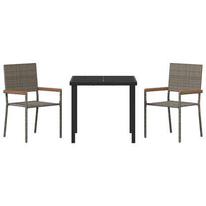 3-Delige Tuin Eetset Grijs Poly Rattan