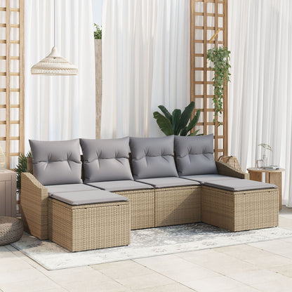 6-Delige Tuinsofa Set Met Kussens Beige Poly Rattan